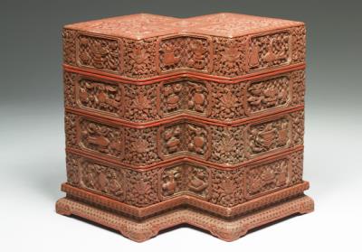 图片[2]-Set of red lacquer boxes in the shape of intersecting lozenges with dragon and floral pattern, Qing dynasty (1644-1911)-China Archive